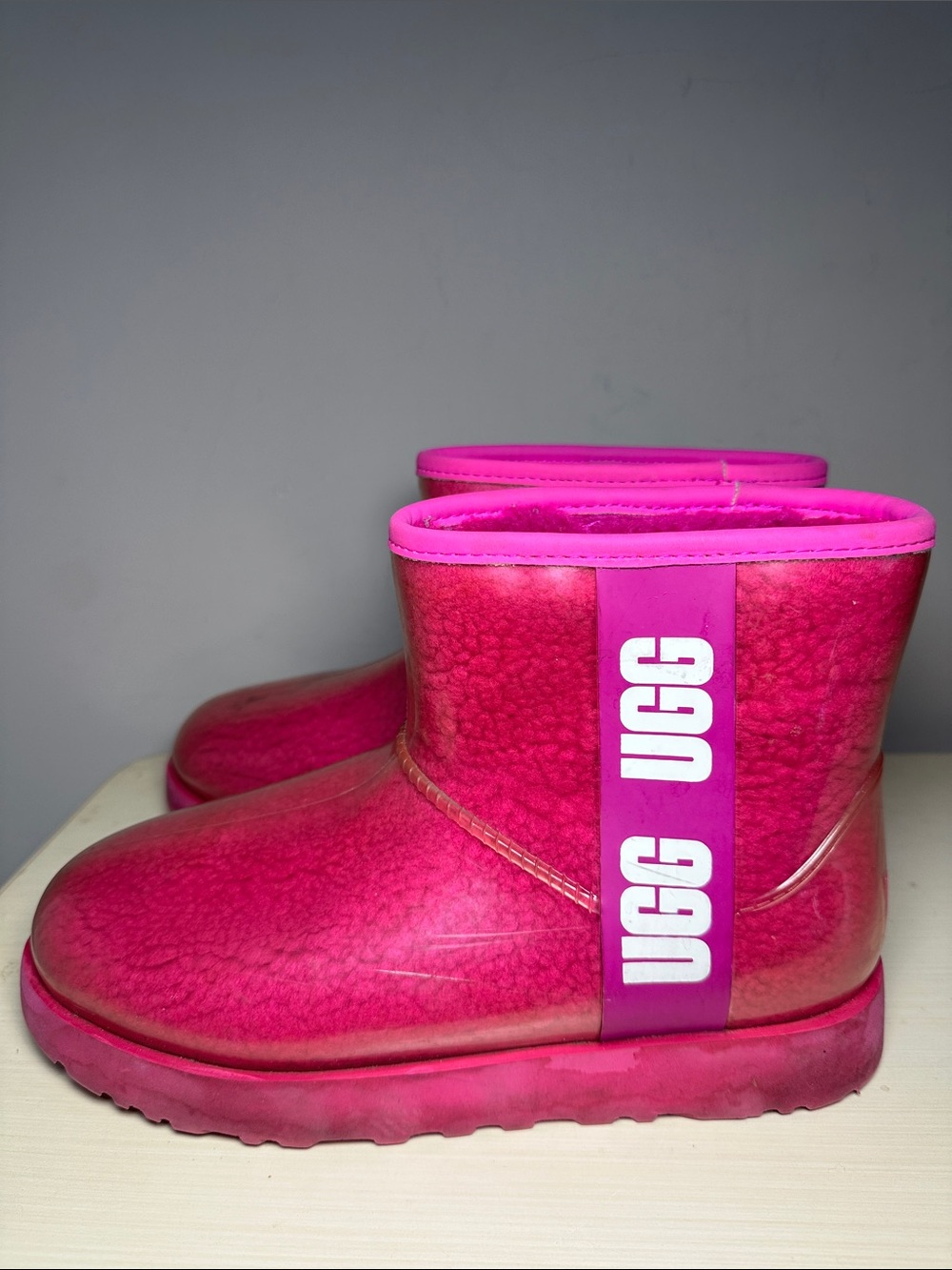 UGG Waterproof Rain winter Boot clear mini dragon fruit pink